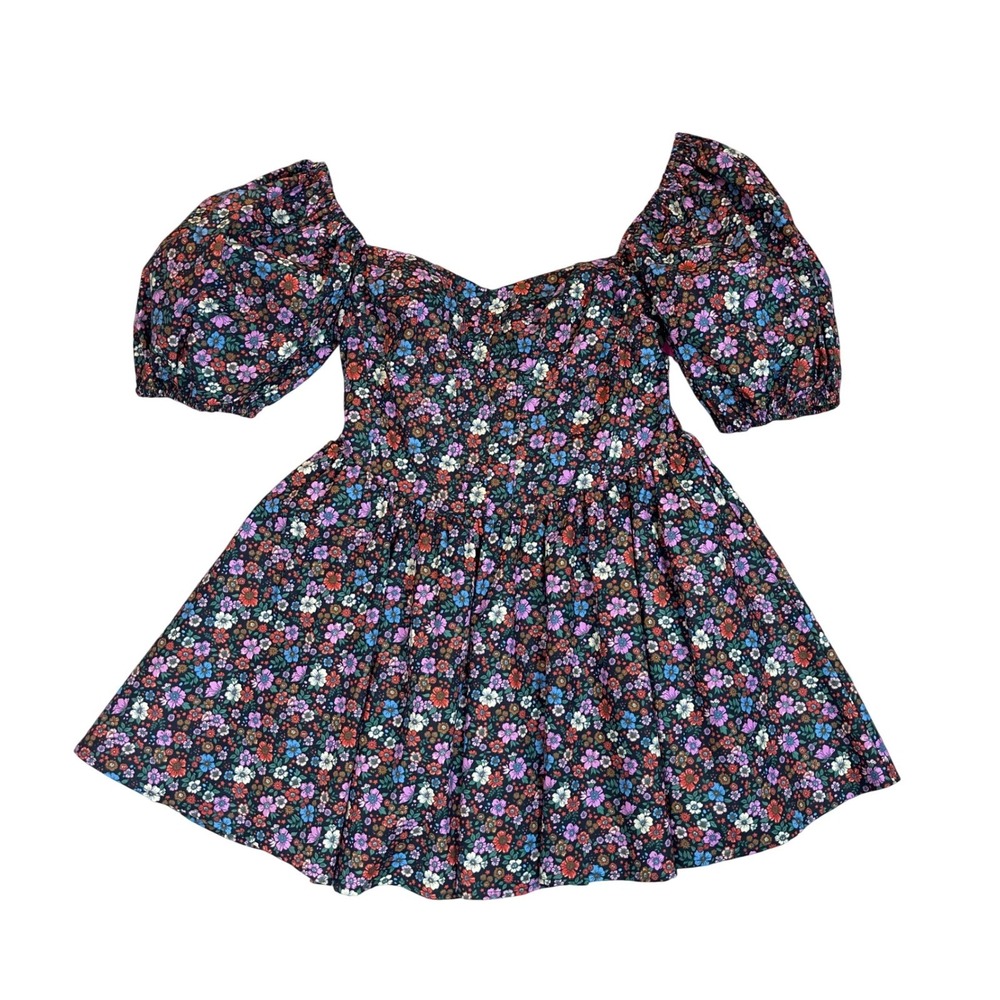 BuddyLove Romeo Floral Puff Sleeve Square Neck Mini Dress Black Romantic